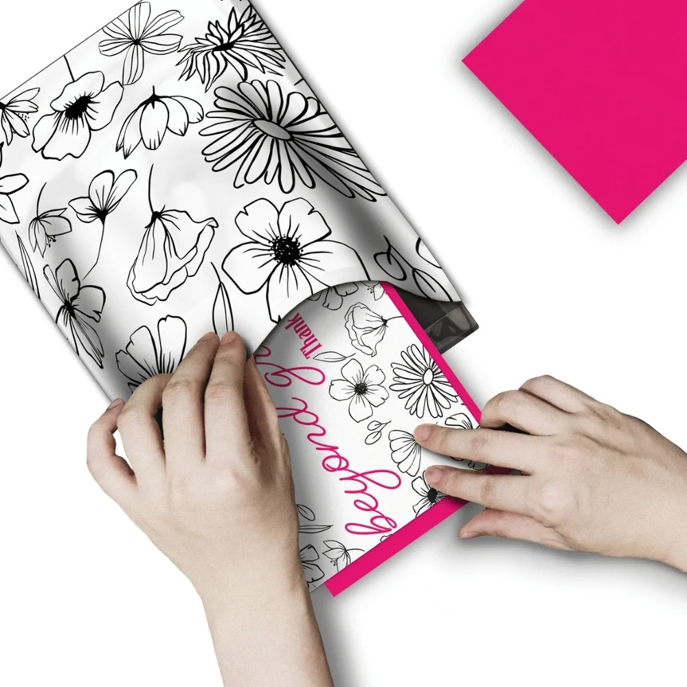 50 Pack Thank you Cards Black and White Floral Insert Cards 4x6 & Stickers